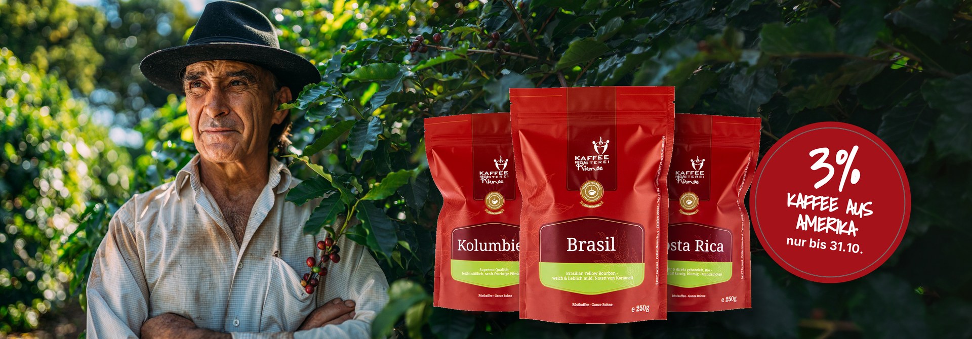 3 % Rabatt auf Kaffee aus Süd-, Mittelamerika und der Karibik – Kaffeebauer in der Plantage