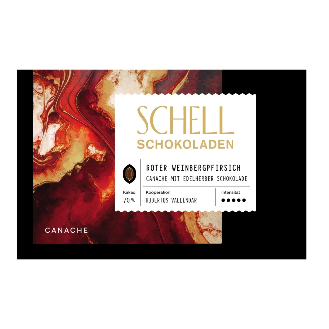 Schell Pralinková čokoláda 70 % s červenou vinohradnickou broskví, 100g