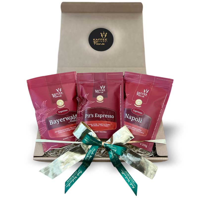 Kaffee Geschenke Set im Naturkarton - Espresso - 3 x 250g