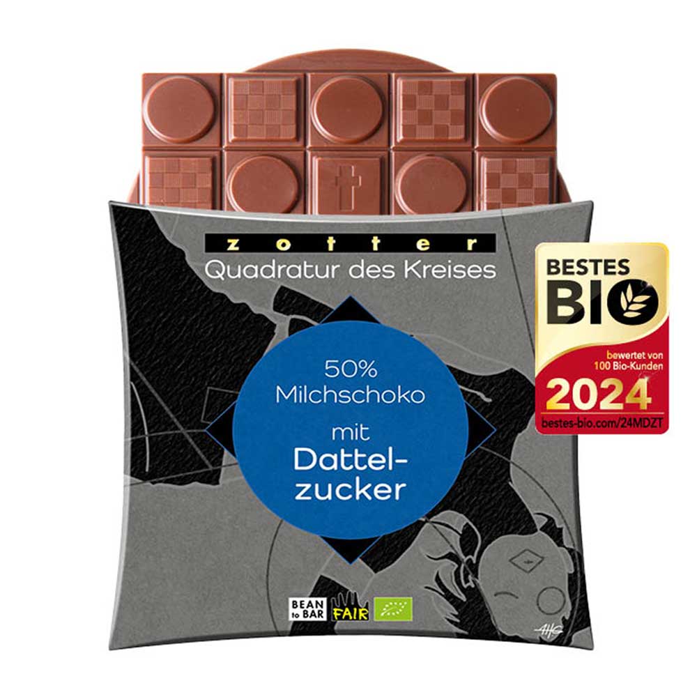 Kvadratura kruhu - Zotter 50% mléčná čokoláda s datlovým cukrem 70g