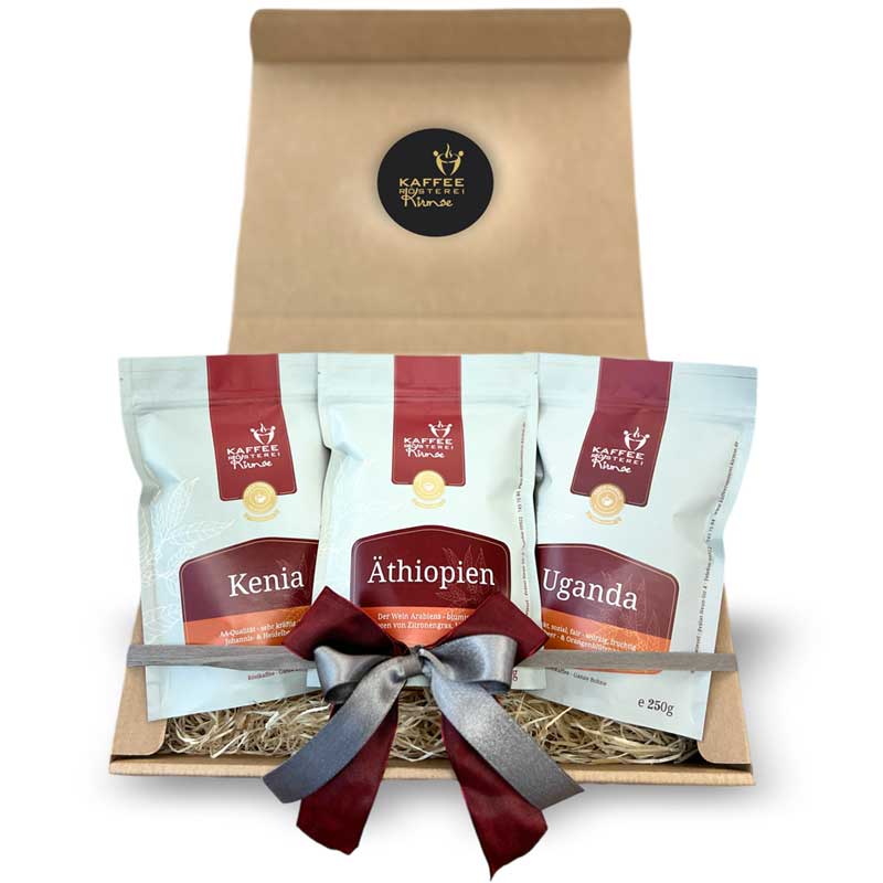 Dárkový kávový set v přírodním kartonu – Afrika – 3× 250 g
