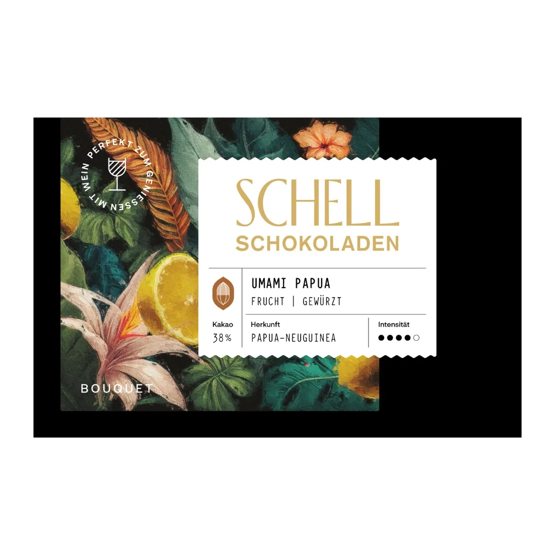 Schell-Umami Papuánská mléčná čokoláda s citrusem a solí
