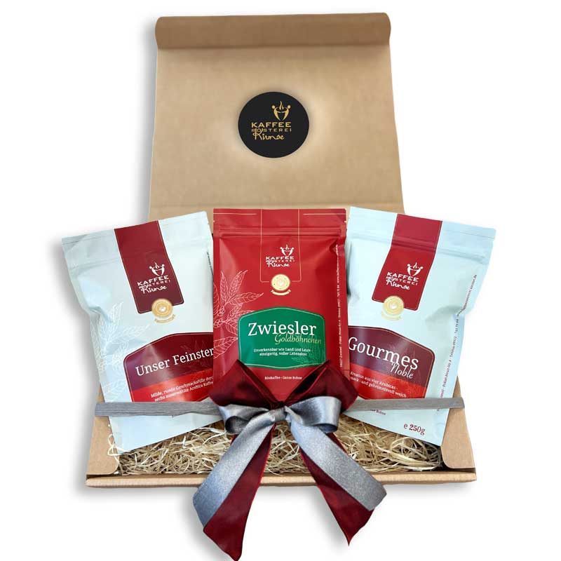 Dárkový kávový set v přírodním kartonu – Kávové směsi – 3× 250 g