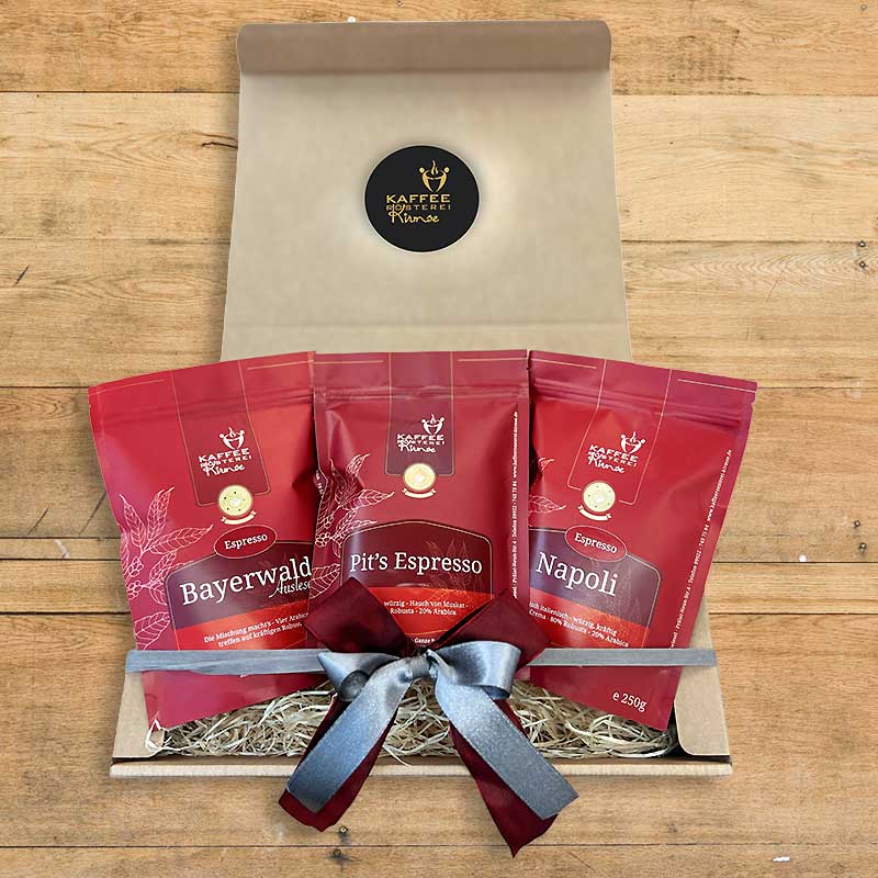 Kaffee Geschenke Set im Naturkarton - Espresso - 3 x 250g