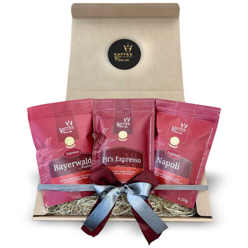 Dárkový kávový set v přírodním kartonu – Espresso – 3× 250 g